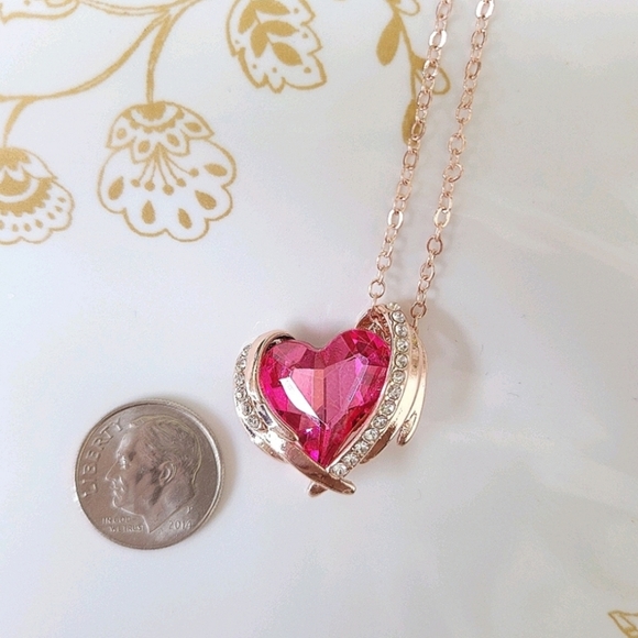 Pink Heart Shaped Crystal 14k Rose Gold Necklace * NWT - Picture 7 of 7